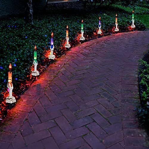 Dazzle Bright Halloween Decorations, 5 Pack Lighted Battery Operated Skeleton Hands Hold Candle with Stakes, Pathway Decor for Indoor Outdoor Party Home Garden - Image 4