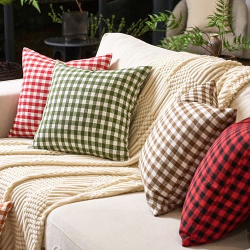 Fall Brown Plaid Gingham Euro Pillow Sham Cover 24x24, Large Pillow Covers - Image 6