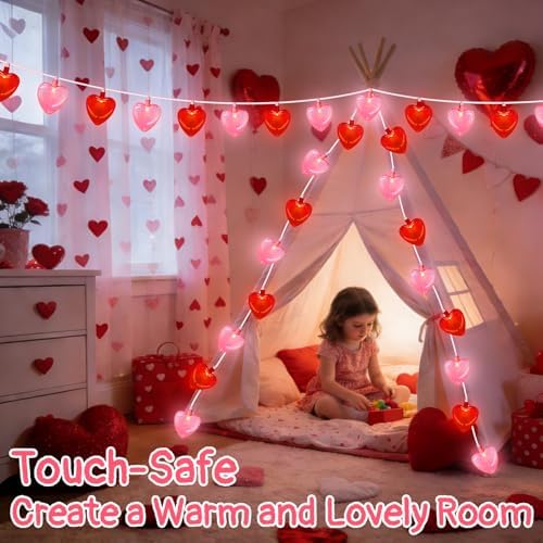12Ft Red Pink Heart String Lights, Valentine's Day Decorations Lights Outdoor Waterproof with 20 LED Clear Heart Light with Glitter for Home Door Fireplace Windows Fence Valentines Day Party Decor - Image 5