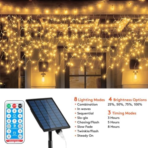 320LED Solar Christmas Lights Outdoor Waterproof Christmas Decorations Lights 29.5ft 60 Drops,8 Modes Solar Powered Rechargeable Fairy Lights for Party, Holiday,Wedding Decorations (Warm White) - Image 3