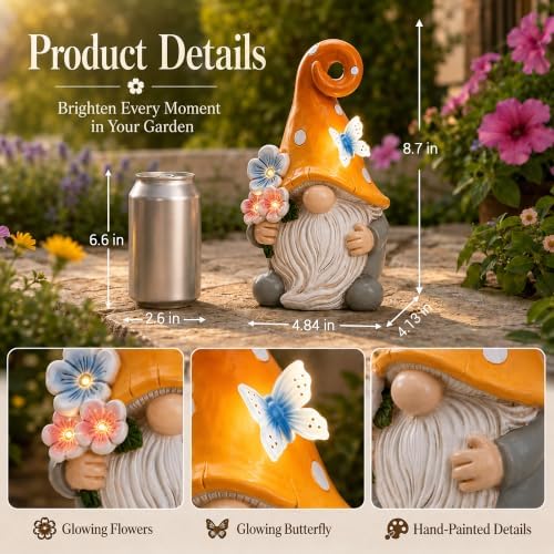Solar Garden Gnome Statue: Outdoor Figurine with Flower Light - Image 3