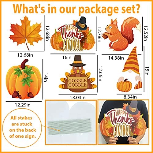 Thanksgiving Yard Signs Stakes - 6PCS Fall Outdoor Decorations - Maple, Squirrel, Turkey, Gnome, Pumpkin Corrugated Lawn Signs for Outside - Image 4
