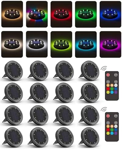 Color Changing Solar Ground Lights with Remote, IP67 Waterproof, 16Pack by VIODAIM