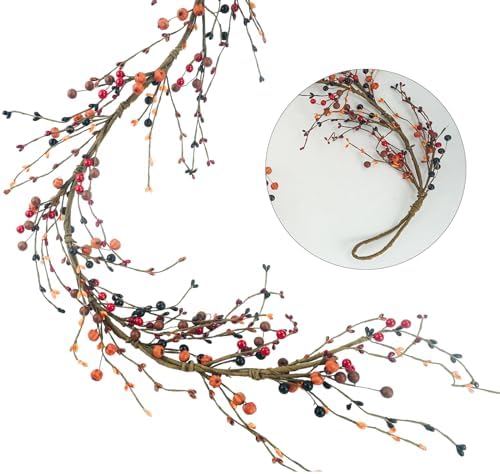 4.2 FT Fall Berry Garland - Artificial Orange Stems and Autumn Vine for Mantel, Fireplace, Christmas Tree, Front Door, Thanksgiving Table Decor - Image 2