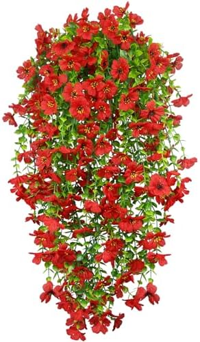 4 Pcs Artificial Hanging Flowers for Outdoors Spring Summer Faux Silk Daisy Flowers UV Resistant Realistic Fake Hanging Plants for Outside Home Indoor Planter Porch Garden Yard Decor Red by Unknown