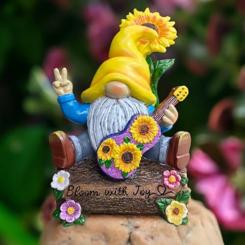 Spring & Summer-Themed Garden Statues – Adorable Outdoor Decor for Lawn, Patio & Porch (Bloom with Joy Sunflower Gnome 10" Garden Statue Figurine with Guitar, Spring and Summer Home Decoration) by OrnamentallyYou