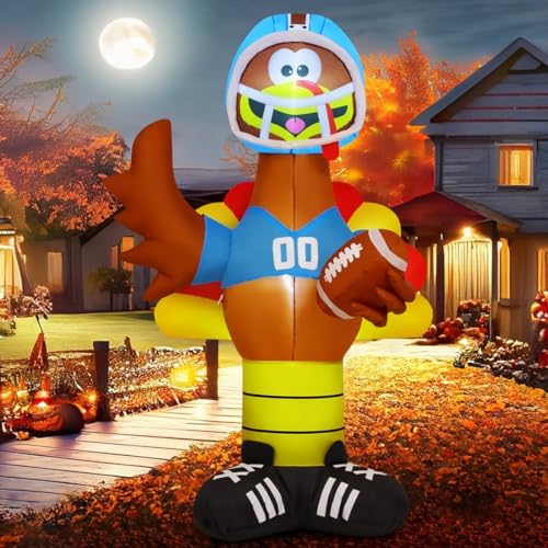 GOOSH 6 FT Thanksgiving lnflatable Turkey Outdoor Decorations Blow Up Yarda Turkey with a Rugby, with Built-in LEDs for Indoor Party Garden Lawn Decor by GOOSH