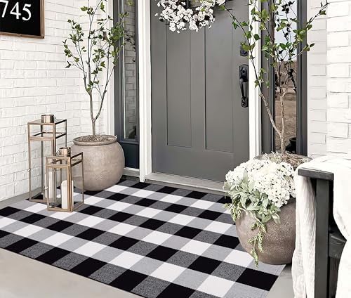 BUAGETUP Black White Outdoor Rug 3'x5' Fall Farmhouse Front Porch Mat - Image 5