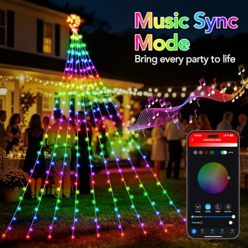 16.4FT Outdoor Smart RGB Christmas Waterfall String Lights with Star - Image 4