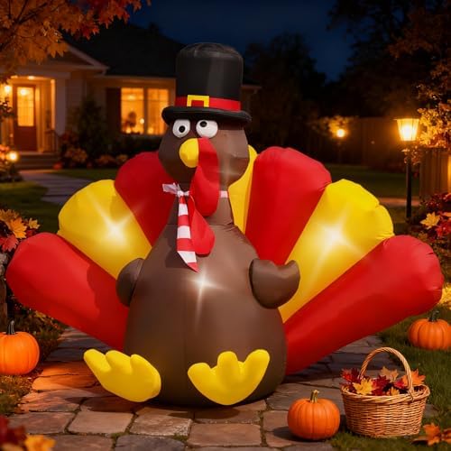 Thanksgiving Inflatables Turkey Outdoor, 5 FT Thanksgiving Blow Up Turkeys with LED Lights Built-in for Holiday, Party, Yard, Lawn, Garden, Outside - Image 5
