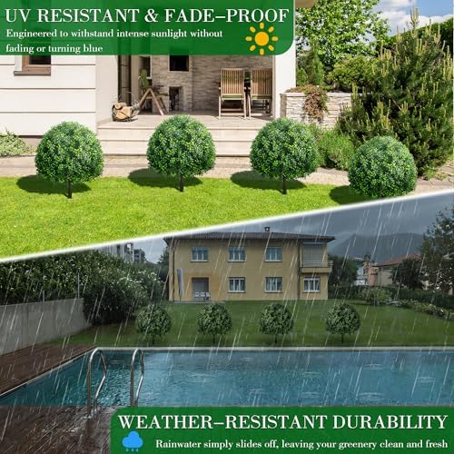 24.8 Inch Artificial Boxwood Trees, 2 Sets Faux Boxwood Topiary with Spikes, Pot Filler Fake Shrubs Plants for Outdoor PlantersFront Porch Decor Round Topiary Bush Balls Home Garden Spring - Image 5