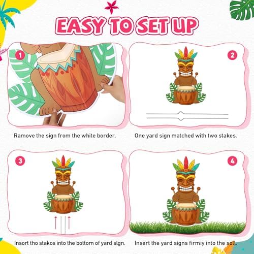 Kathfly 10 Pcs Summer Tiki Flamingo Yard Signs with Stake Outdoor Decor - Image 4