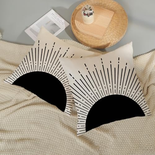 Summer Pillow Covers 18x18 Inch Set of 2 Black Sunshine Decorations Outdoor Throw Pillows Boho Summer Sunset Sun Pillowcase Linen Decor Farmhouse Lumbar Cushion Case for Couch Home Sofa - Image 6