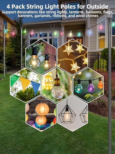 String Light Poles for Outside, 4 Pack 10 ft Frosted Silver Poles - Image 3