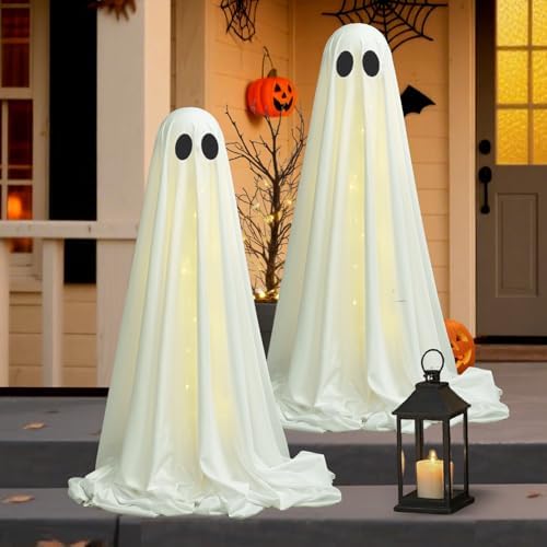 2packs Halloween Decorations Outdoor,Halloweens Party Decoration Indoor,Light Up Spooky Ghost with Remote Control String Lights,Halloween-Ghost for Yards Porches Gardens Lawn - Image 3