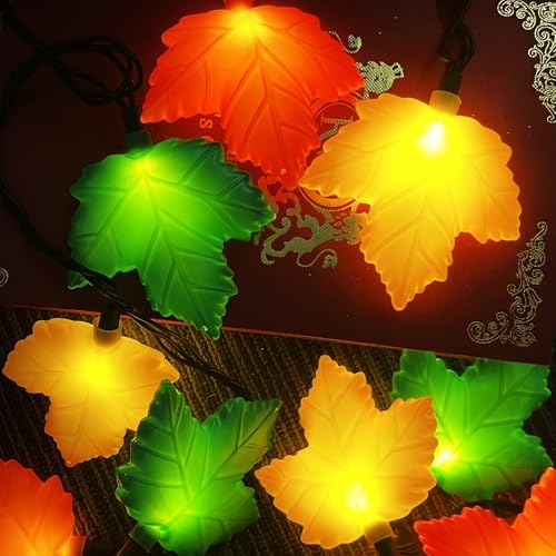 Fall Decorations Maple Leaf Lights, 8.5Ft Thanksgiving Decorations String Lights Outdoor with 10 LED Multicolor Maple Leaves Light, Plug in Fall Leaf Fairy Lights for Home Garland Window Harvest Party - Image 3