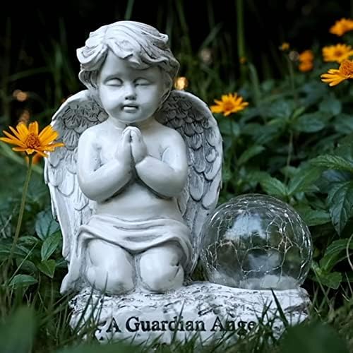 Angel Decor Praying Cherubs Statue, Garden Decor with Solar Crackle Glass Globe for Lawn Patio Decorations - Image 2