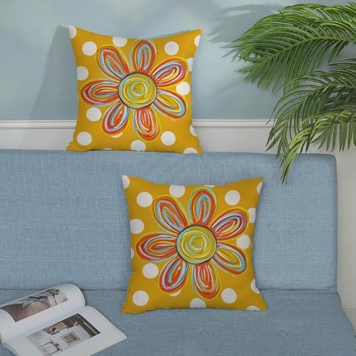 Summer Pillow Covers 20x20 Inch Set of 2 Polka Dots Watercolor Yellow Sunshine Flower Decorative Throw Pillows Boho Outdoor Sun Pillowcase Linen Farmhouse Cushion Case Decor for Home Bedroom - Image 4