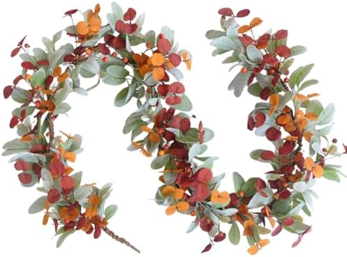 Artificial Fall Wreath for Front Door, Autumn Garland with Lambs Ears Leave Eucalyptus Leaves Berry,Fall Garland for Indoor Outdoor Farmhouse Home Wall Window Festival Decor by CIROASES