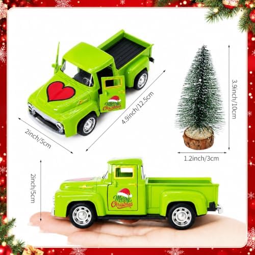 Christmas Green Truck Decor, 4.9 Inch Vintage Metal Pickup Truck with Christmas Tree, Mini Farmhouse Holiday Tabletop Decoration for Tiered Tray, Kitchen, Living Room and Christmas Centerpiece - Image 3