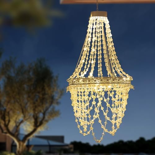 Solar Hanging Crystal Chandelier Outdoor Decorative Garden Light - Image 3