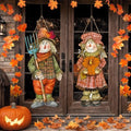 Barydat 2 Pcs Fall Scarecrow Hanging Sign Wooden Door Decor by home