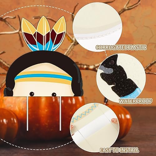 Thanksgiving Yard Signs Native American Boy and Girl Lawn Stakes Fall Weatherproof Outdoor Lawn Garden Decoration Party Supplies 6 Pieces Up to 73.5 cm / 29 in.​ - Image 5