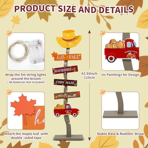 Lighted Wood Hello Fall Porch Sign,Fall Welcome Porch Decor,Autumn Maple Pumpkin Truck Sweater Weather Standing Wooden Signs for Harvest Thanksgiving Decor - Image 7