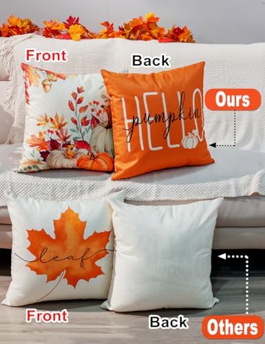 TOYPOPOR Fall Decorations Pillow Covers Double-Side Printing 18'' x 18'' Set of 4, Pumpkins Thankful Blessed Buffalo Plaid Fallen Leaves Thanksgiving Throw Cushion Cases for Outdoor Indoor Home Decor - Image 5