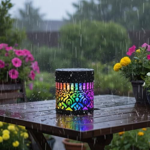 Lscsdf Seven-Color Changing Solar Mandala Projection Wall Light Decorative Solar Mandala Lights Outdoor Waterproof Metal Fence Lights for Yard Garden Post Patio Backyard Decor (4pcs) - Image 6