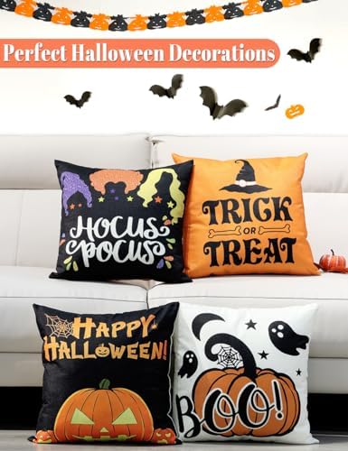 TOYPOPOR Halloween Decorations Double-Side Printing Pillow Covers 18'' x 18'' Set of 4, with 8 Cute Halloween Decor Patterns, Invisible Zipper, Durable Soft Linen Throw Pillow Covers Outdoor Indoor - Image 3