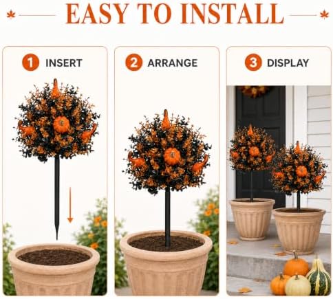 2 Pack Fall Pumpkin Topiary Trees with Stakes, 22 Inch (Black) - Image 6