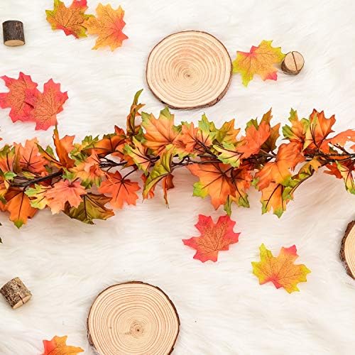 2 Pack Fall Maple Leaf Garland Clearance - 6.5ft/Piece Artificial Foliage Garland Autumn Hanging Fall Leave Vines for Indoor Outdoor Wedding Thanksgiving Dinner Party Decor - Image 3