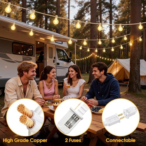 Mlambert 25FT G40 LED Outdoor String Lights with 10+1 Bulbs, Plug-in, White - Image 5