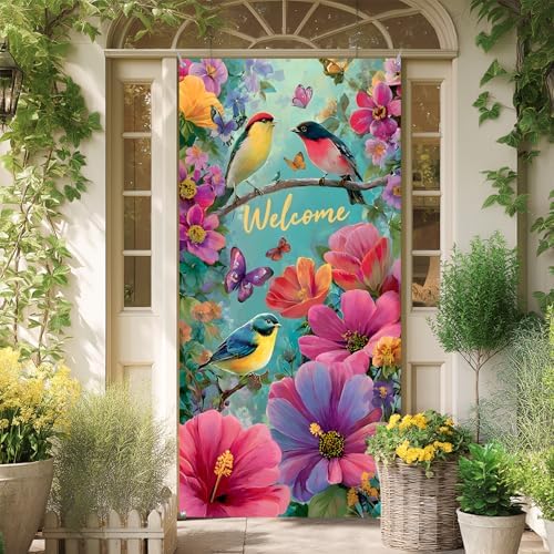 Front Door Covers Decorative, Spring Flower Design Door Curtain 70.8 x 35.4 Inch for Porch Outdoor Indoor Home Decor (Colorful-226) - Image 7