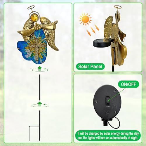 Metal Angel Solar Cross Outdoor Garden Stake for Cemetery Grave Decoraitons - Image 6