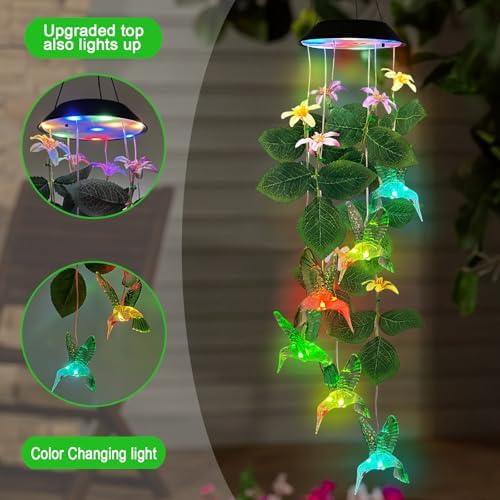 Hummingbirds Solar Wind Chimes Outdoor,Color Changing LED Dangler Mobiles - Image 6
