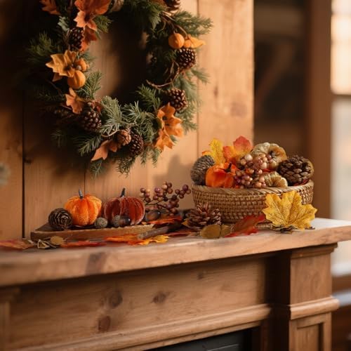 Artmag 51 PCS Artificial Fabric Pumpkins, Fall Harvest Decorations with Acorns, Pinecones, Berries, Maple Leaves for Fall Thansgiving Halloween Decoration - Image 6