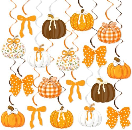 Bow Pumpkin Hanging Swirl Decorations, Fall Pumpkin Party Ceiling Streamers by FHzytg