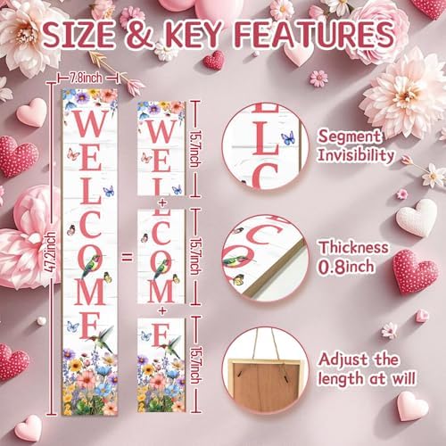 Hummingbird Welcome Sign for Front Door, Fall Porch Sign Tulip Flowers Outdoor Yard Sign Seasonal Tall Floral Welcome Porch Sign Wildflowers Wood Door Sign for Garden Patio Wall Home Decor - Image 7