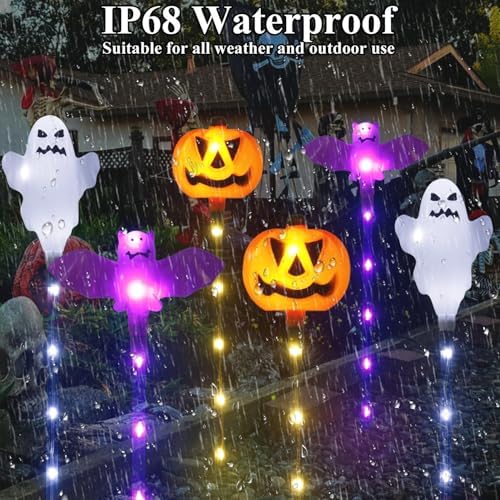 Halloween Decorations Outdoor Solar Pumpkin Bat Ghost Garden Stake Lights, 6-Pack 8 Modes Solar Halloween Lights Waterproof for Outside Home Patio Yard Pathway Grave Lawn Porch Party Decor - Image 3