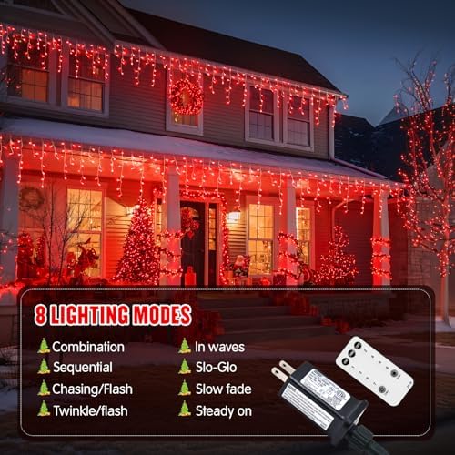 JMEXSUSS 400 LED Red Icicle Christmas Lights Outdoor - Image 3