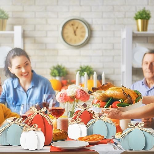 Faccito 3 Pcs Wooden Pumpkin Blocks Fall Table Centerpieces,Rustic Color - Image 6