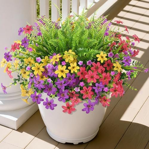 Artificial Flowers for Outdoors Spring Summer Decoration, 12 Bundles Fake Plants UV Resistant Realistic Faux Flower Silk Daisy with Eucalyptus Stem for Patio Planter Porch Yard Window Box Balcony by HomeD%C3%A9cor