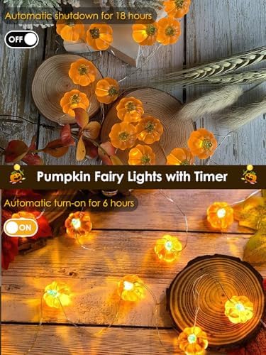 Fall Decor 10FT 3D Pumpkin Fairy Lights Battery Operated With Remote Orange - Image 3
