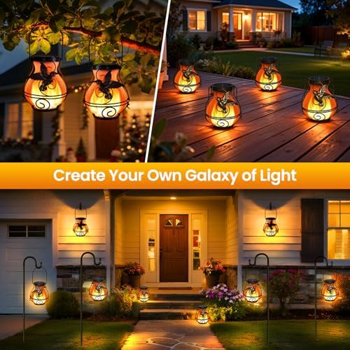 2 Pack Solar Lanterns Outdoor Waterproof , Metal Hummingbird Flickering Flame Solar Lights, Hanging Decorative Lantern for Patio Garden Porch, Gifts for Women, Mom - Image 6