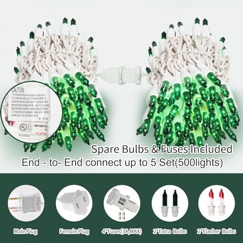 LAMPHOME Green St Patrick's Day Decorations Lights, 100 Count 19.6 Feet Incandescent Bulb Mini String Lights for Indoor Christmas Tree Garland Birthday Wedding Party Festival Decoration, White Wire - Image 2
