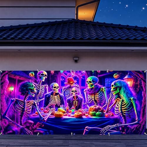 7 x 16 ft Skeleton Feast Halloween Garage Door Decorations Halloween decorations Witch Door Cover, Hanging Banner Backdrop Mural for Home, Outdoor, Indoor, Spooky Party, Wall, Window - Image 5