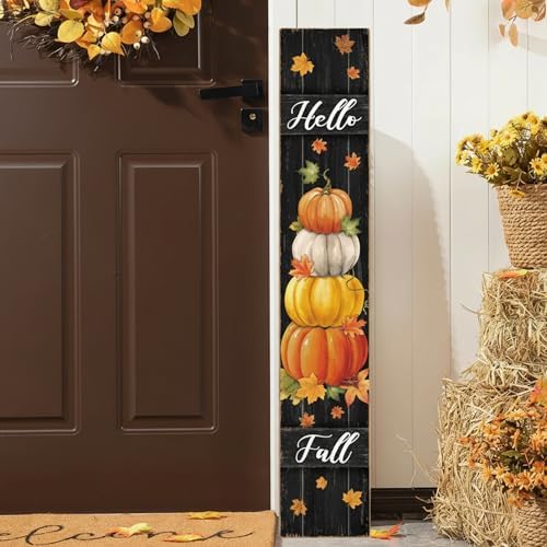Threehoney Thanksgiving Welcome Sign 47" Large Fall Front Porch Decor Pumpkin Wooden Porch Sign Rustic Farmhouse Standing Hanging Wall Decor for Home Outdoor Holiday Autumn Front Door Yard Entryway by Threehoney