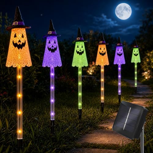 Dazzle Bright Solar Halloween Pathway Lights Outdoor, 6 Pack LED Ghost Stake Lights Waterproof Halloween Decoration, Solar Powered Landscape Light for Walkway Patio Yard Garden Porch Decor by DazzleBright